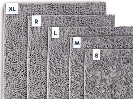 Muddy Mat product photo: five grey mat sizes from small to extra large laid out together